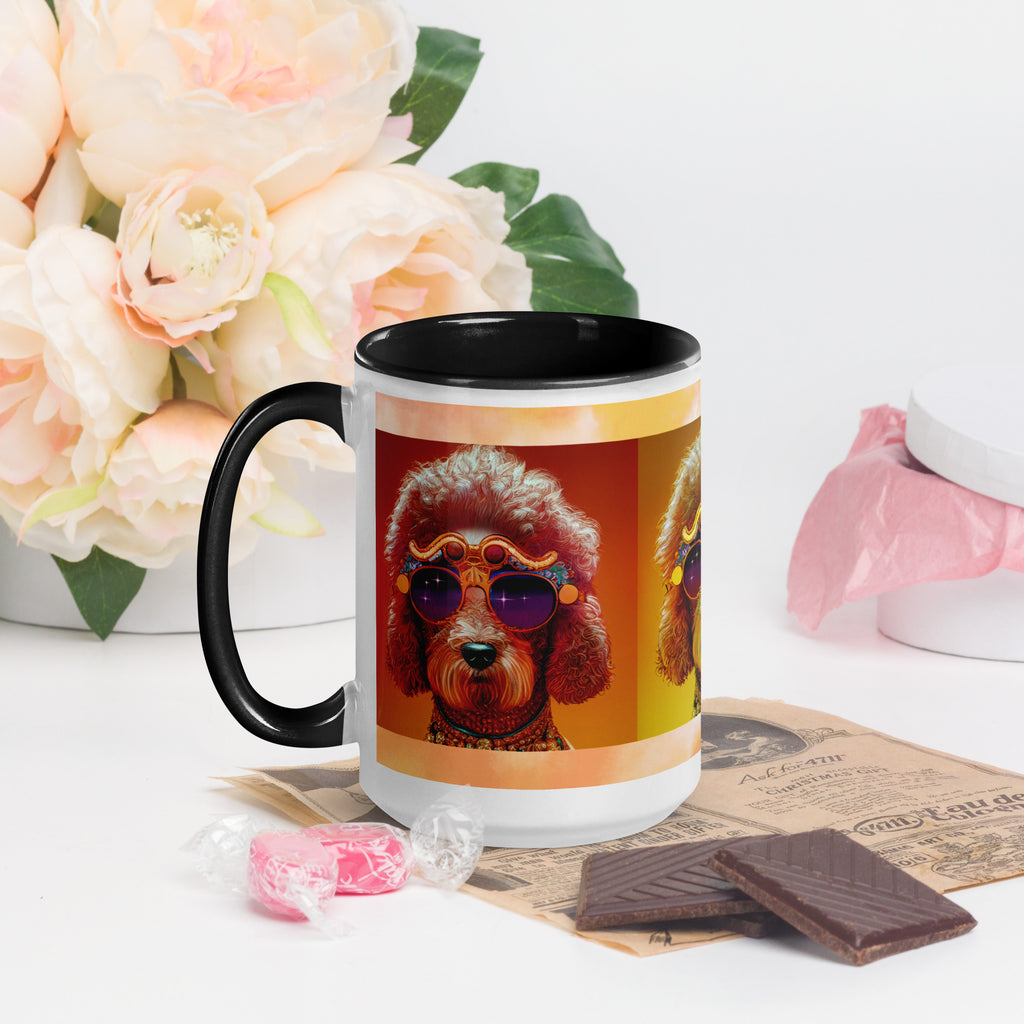 Premium White Ceramic -  Stylish Poodles with Sunglasses Mug - Black Ceramic Dog Mug  - 15-oz-left