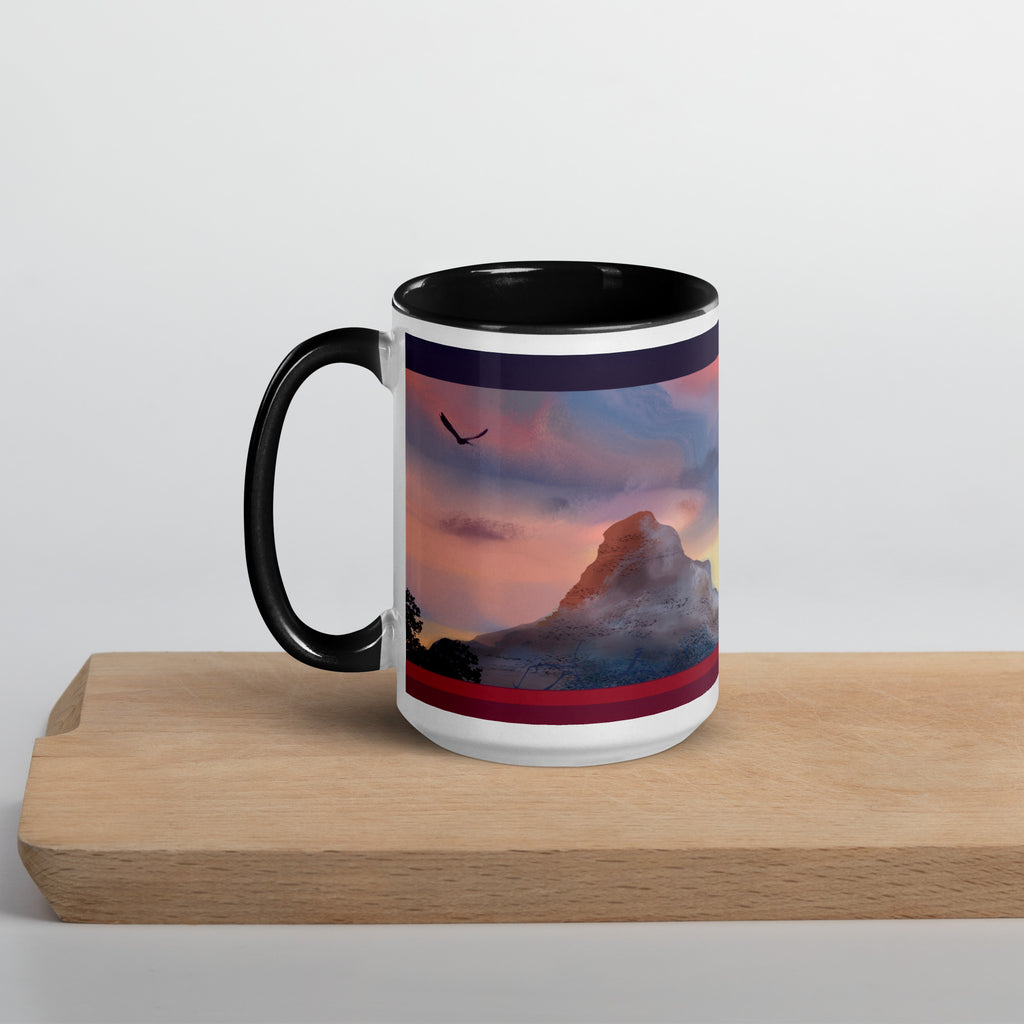 Premium White Ceramic - Deer at Sunset Mug - Black inside- Wildlife Nature Mug-15-oz-left