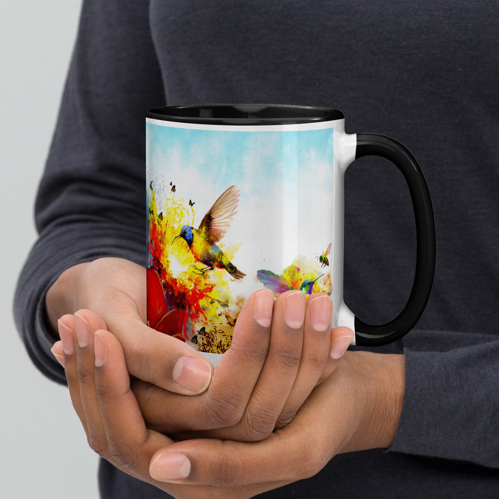 Watercolor Hummingbirds Mug - Black Interior Nature Mug-15-oz-rght