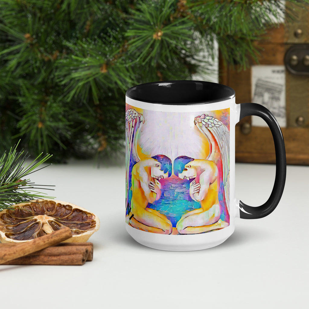 Premium White Ceramic -  Black Interior-Gemini Zodiac Rainbow Twins Mug - Celestial Astrology Ceramic Mug- Black Interior- 15-oz-right