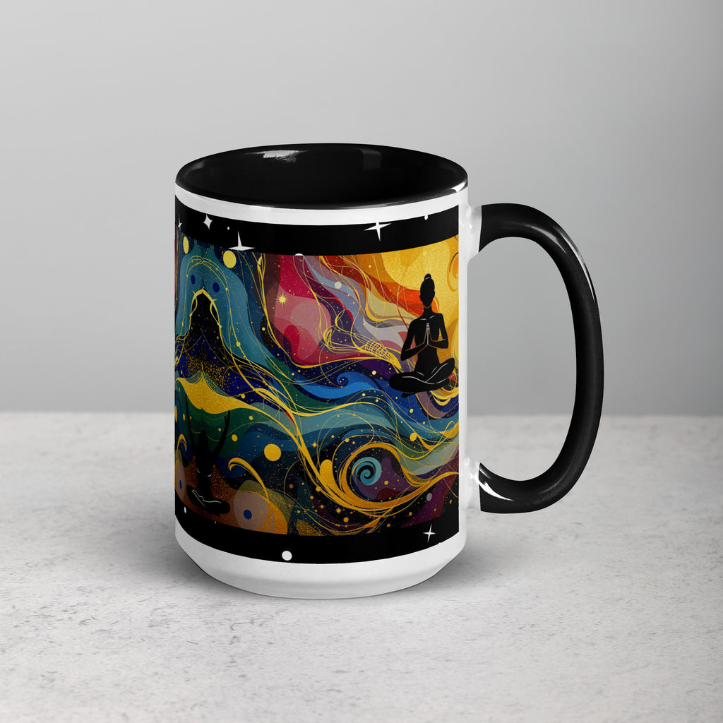 Premium White Ceramic -Cosmic Meditation Mug with Black Inside - Mindfulness Coffee Cup-15-oz-right