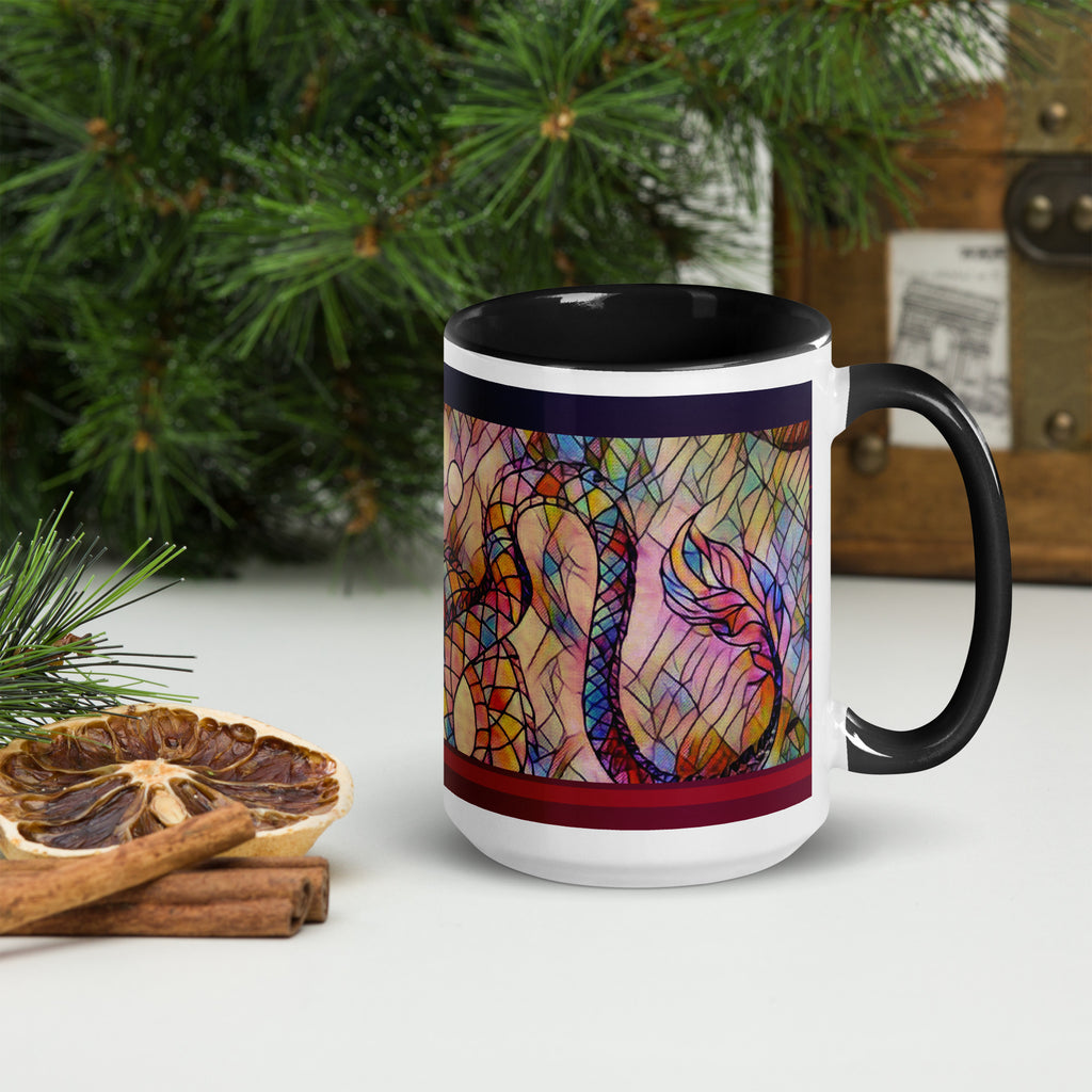 Premium White Ceramic - Stained Glass Dragon Mug - Black Interior Fantasy Mug - 15 - oz - right