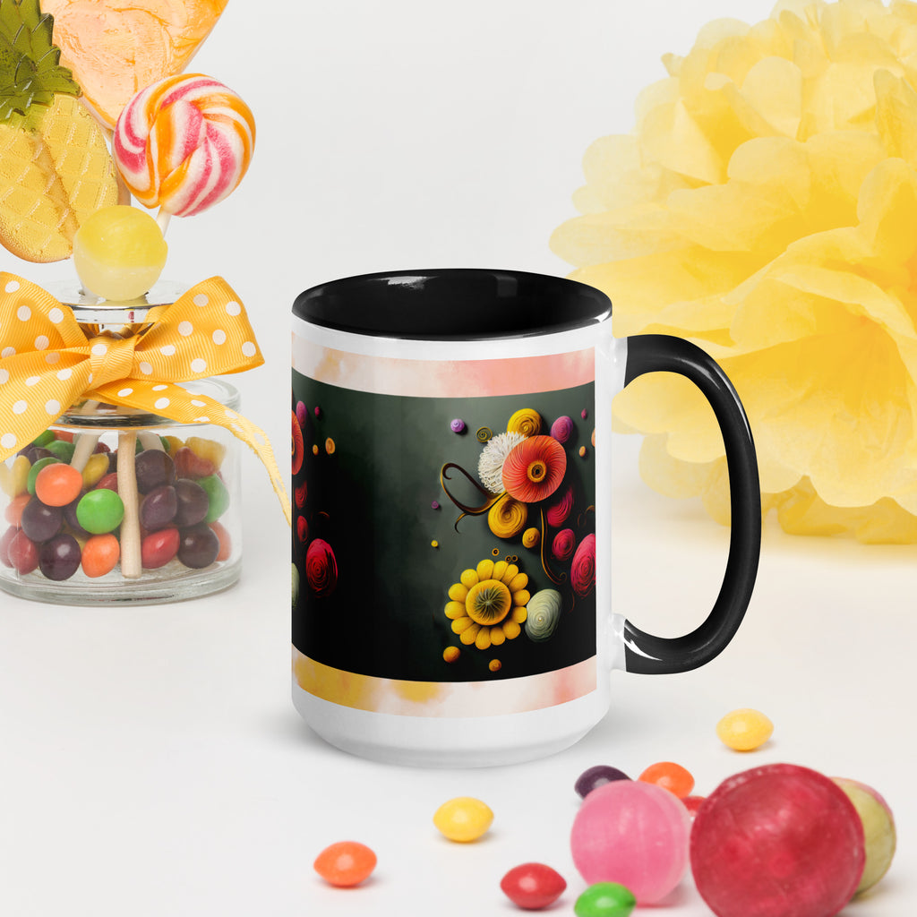 Premium White Ceramic -Paper Art Floral Mug - Black Interior Ceramic Art Mug - 15-oz-right