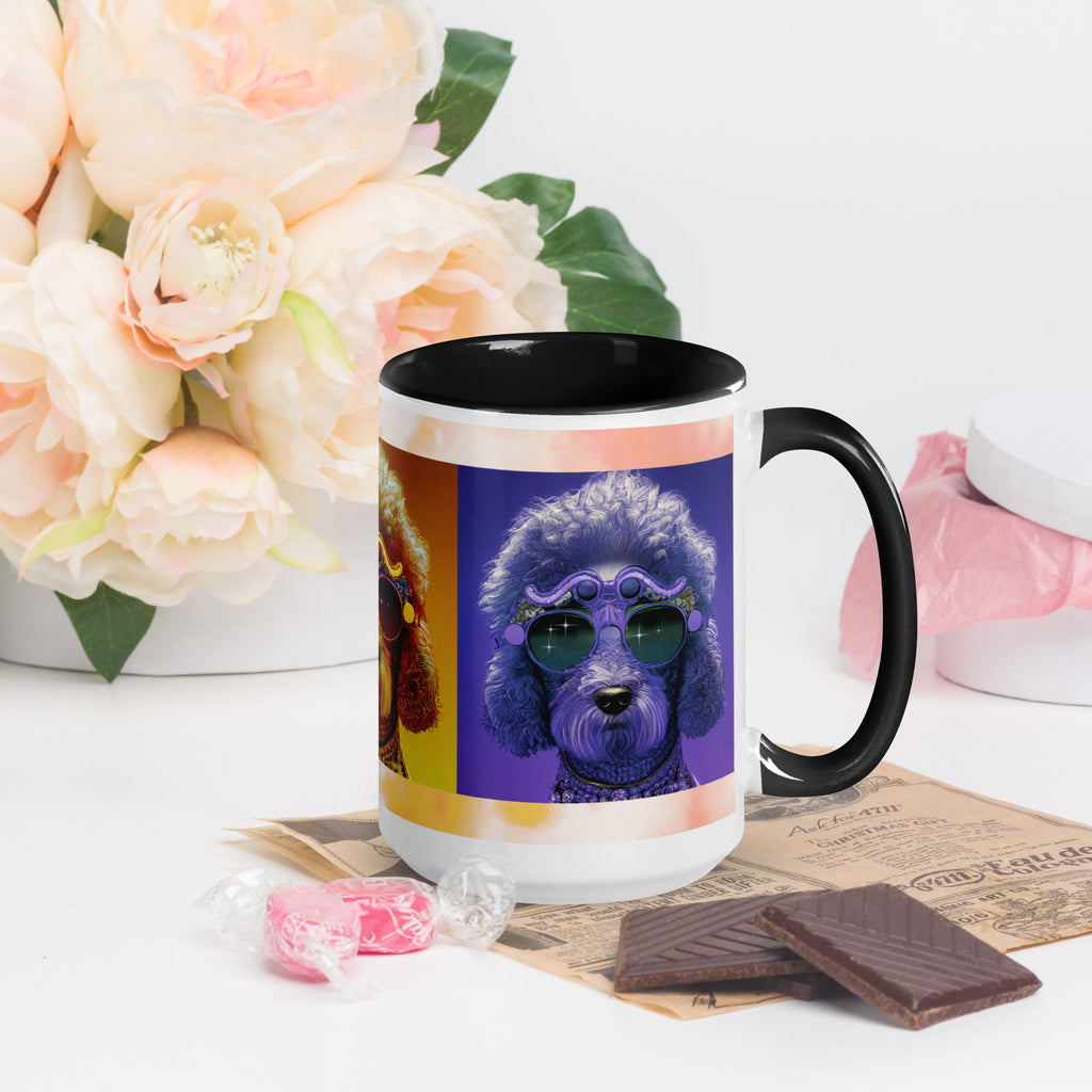 Premium White Ceramic -  Stylish Poodles with Sunglasses Mug - Black Ceramic Dog Mug  - 15-oz-right