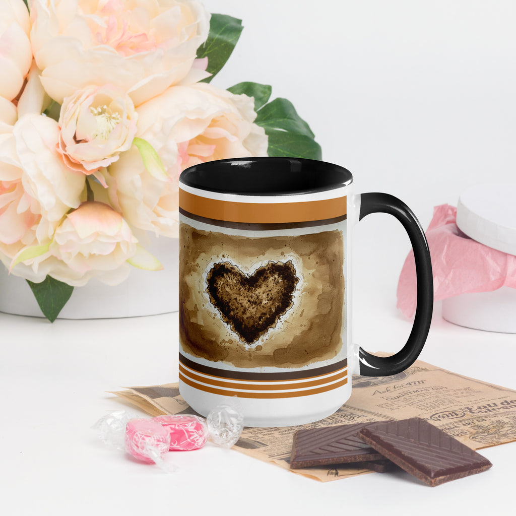 Premium White Ceramic -  Coffee and Tea Stain Heart Mug - Black Interior Coffee Lover Mug -15-oz-right