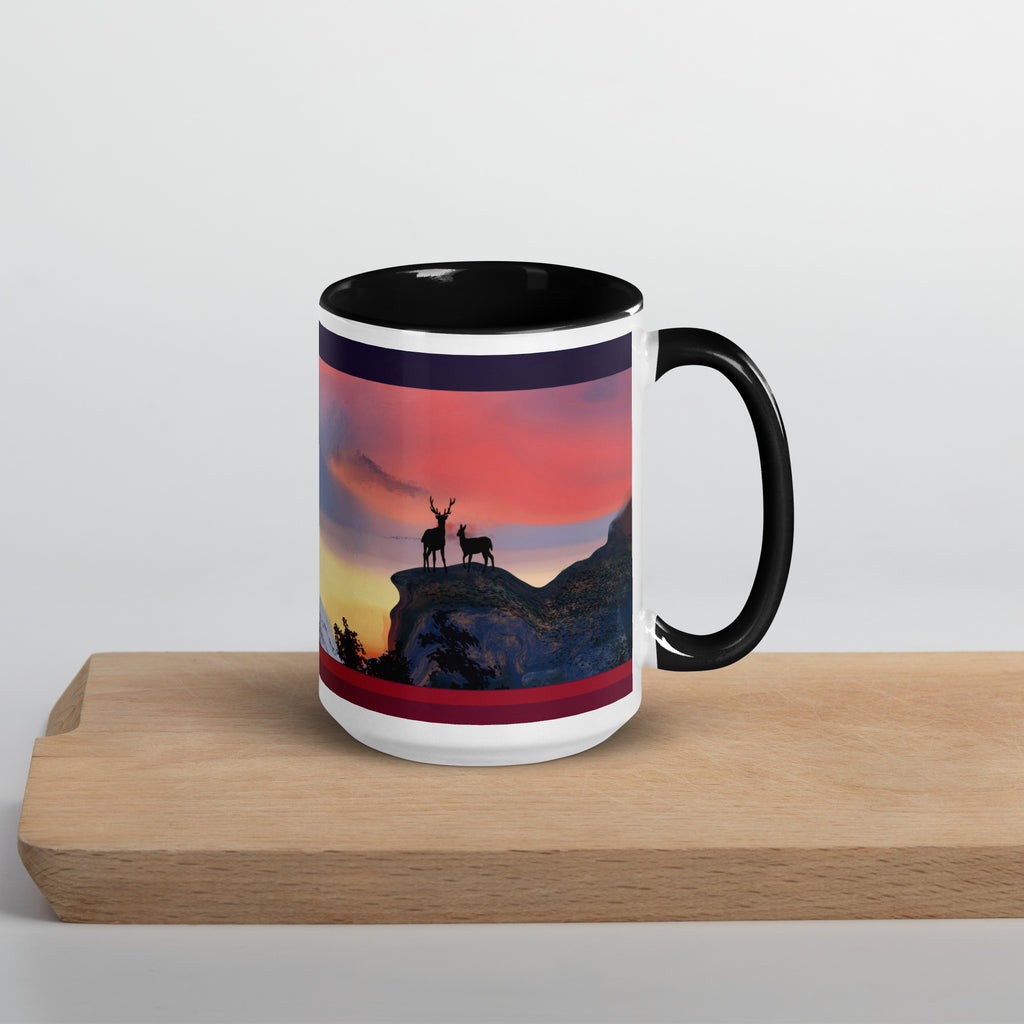 Premium White Ceramic - Deer at Sunset Mug - Black Inside-Wildlife Nature Mug-15-oz-right