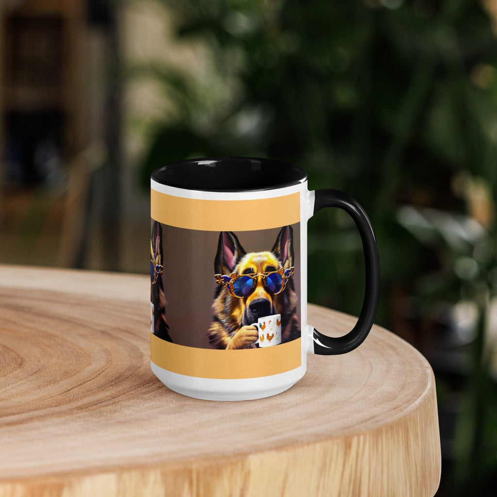 Premium White Ceramic - Black Inside- Cool German Shepherd Coffee Mug - Dog with Chicken Mug -15 oz - right view