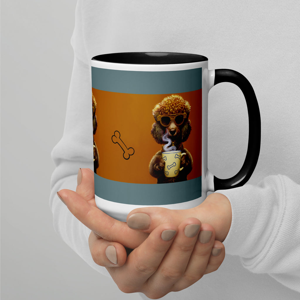 Premium White Ceramic - Black interior- Cool Golden Doodle Mug - Dog with Bone Mug -15-oz right view
