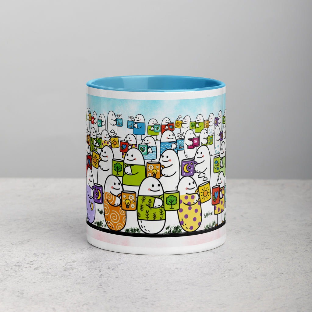 Premium White Ceramic - Mug Party Characters Mug - Blue Interior Cute Coffee Mug - 11 - oz - front