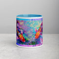 Premium White Ceramic -   Watercolor Koi Fish Mug with blue inside -11 oz- front view