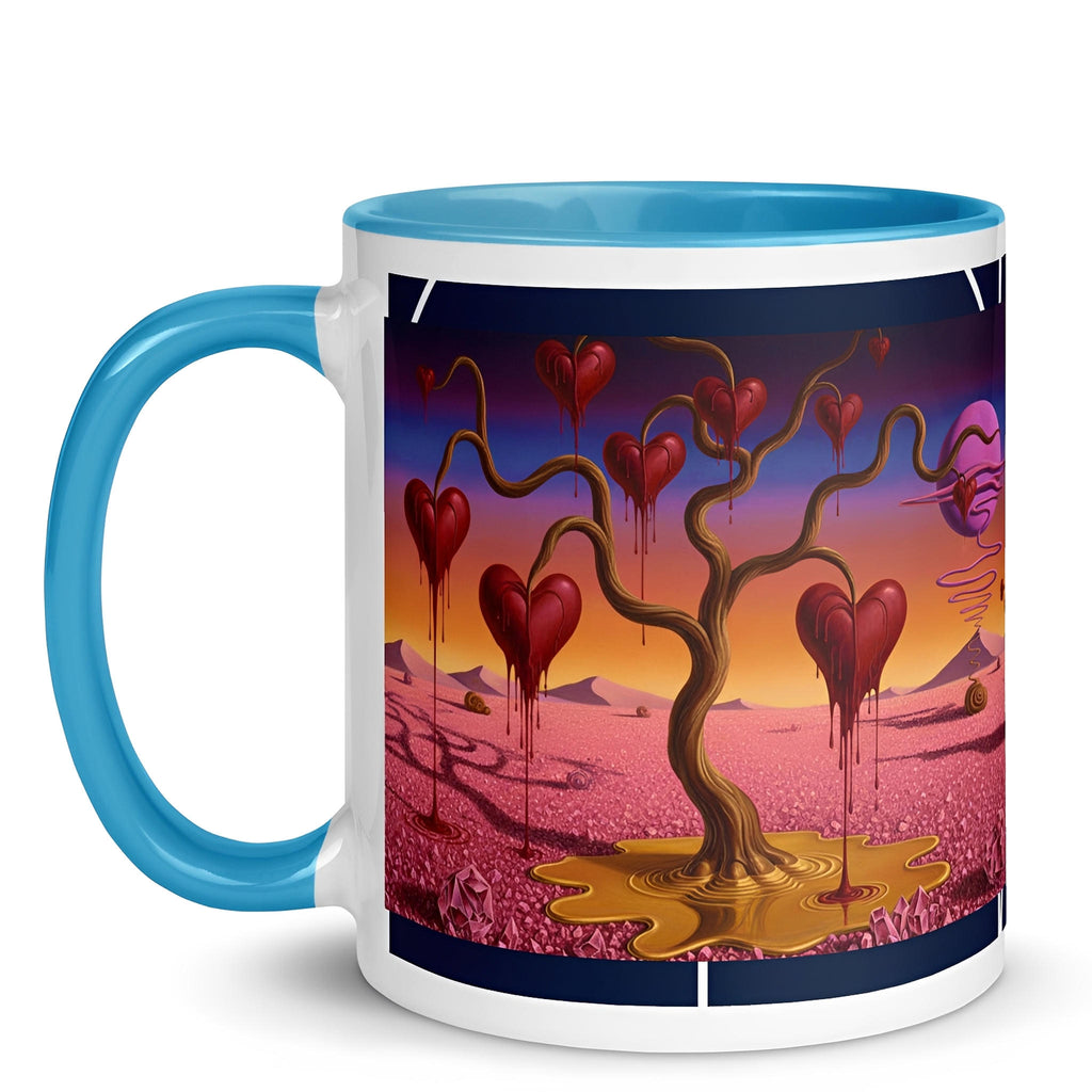 Premium White eramic with color inside- Surreal Heart Dreamscape Mug - Melting Hearts Art | Valentine's Gift-blue color inside -11-oz-left