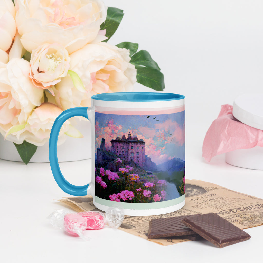 Premium White Ceramic -  Enchanted Castle at Twilight Mug - Blue Ceramic Fantasy Mug-11-oz-left