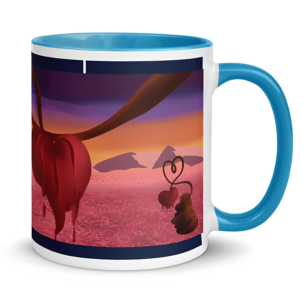 Premium White eramic with color inside- Surreal Heart Dreamscape Mug - Melting Hearts Art | Valentine's Gift-blue color inside-11-oz-right