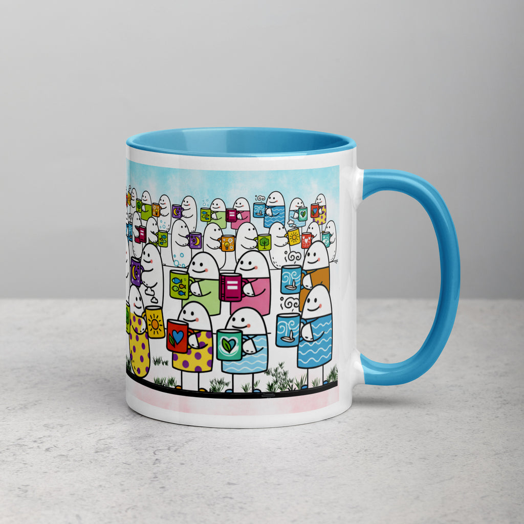 Premium White Ceramic - Mug Party Characters Mug - Blue Interior Cute Coffee Mug - 11 - oz - right