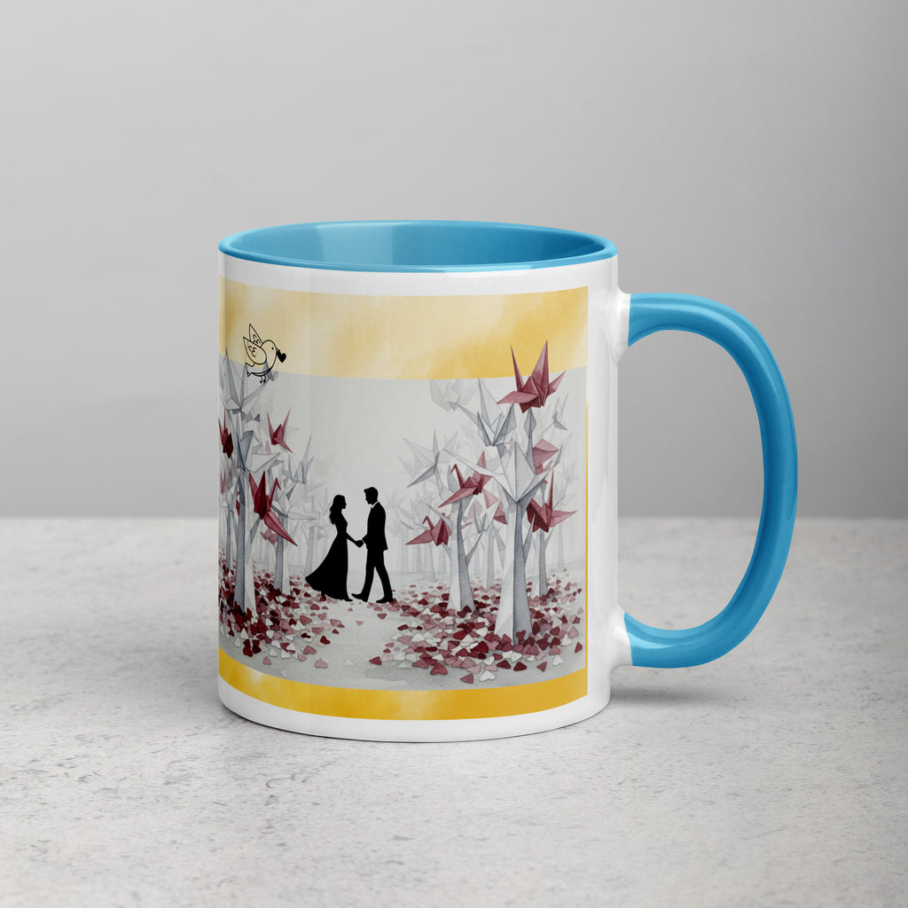 Premium White Ceramic - Romantic Origami Cranes Mug - Light Blue Interior Love Mug - 11-oz-right