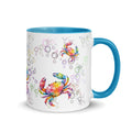 Premium White Ceramic -   Rainbow Crab Mug - Watercolor Ocean Crabs Sky Blue - 15 oz - right view