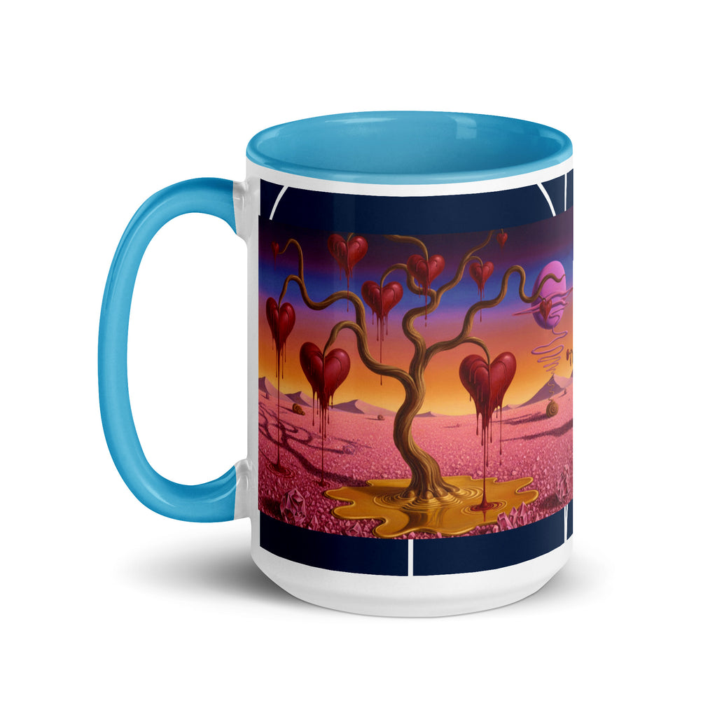 Premium White eramic with color inside- Surreal Heart Dreamscape Mug - Melting Hearts Art | Valentine's Gift-blue color inside-15-oz-left