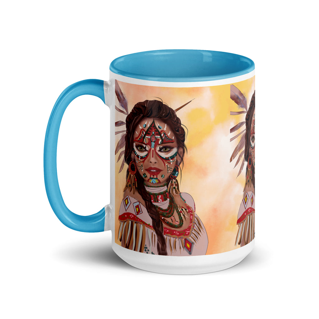 Native American Tribal Woman Mug - Indigenous Art Ceramic Mug-15-oz-left