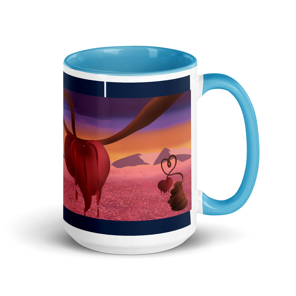 Premium White eramic with color inside- Surreal Heart Dreamscape Mug - Melting Hearts Art | Valentine's Gift-blue color inside-15-oz-right