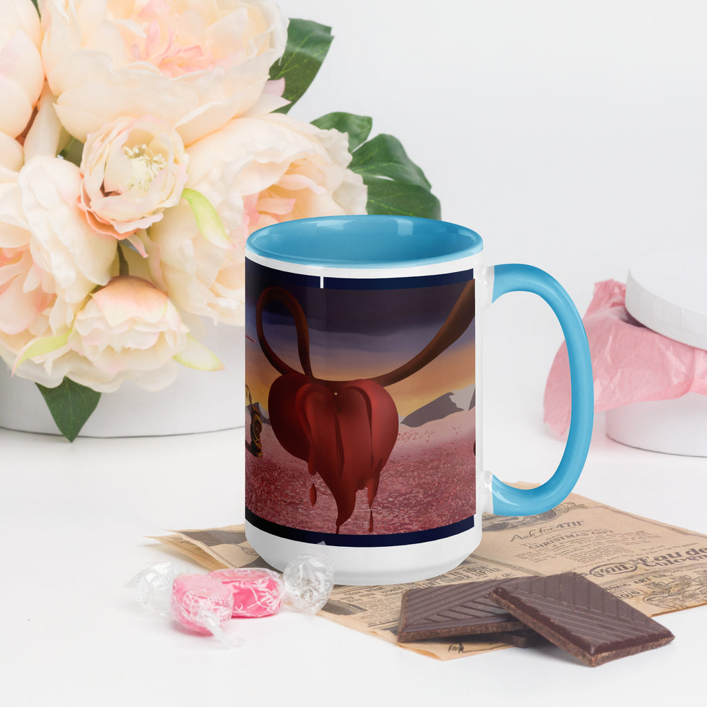 Premium White eramic with color inside- Surreal Heart Dreamscape Mug - Melting Hearts Art | Valentine's Gift-blue color inside-15-oz-right