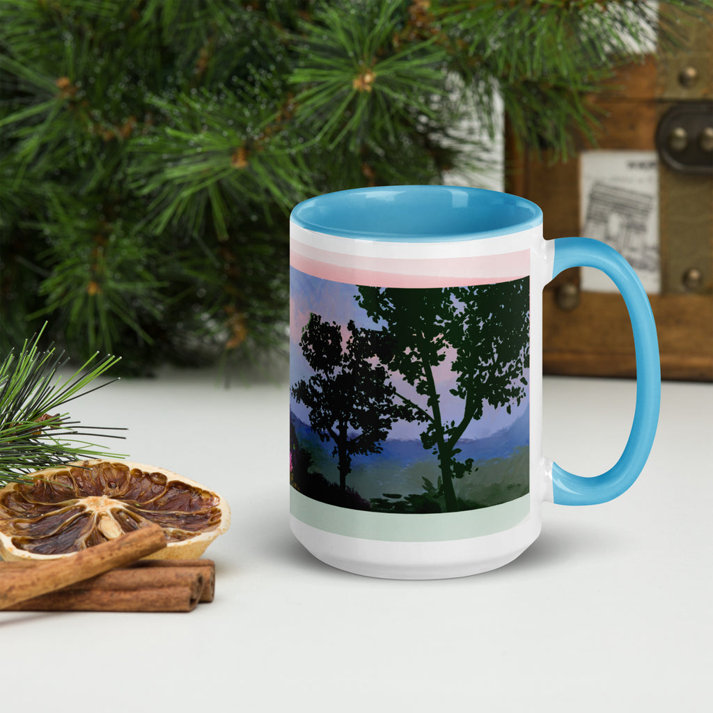 Premium White Ceramic -  Enchanted Castle at Twilight Mug - Blue Ceramic Fantasy Mug-15-oz-right