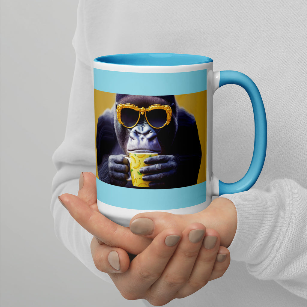 Premium Ceramic -Cool Gorilla Coffee Mug - blue interior -Gorilla with Banana Mug  -15 oz- right view
