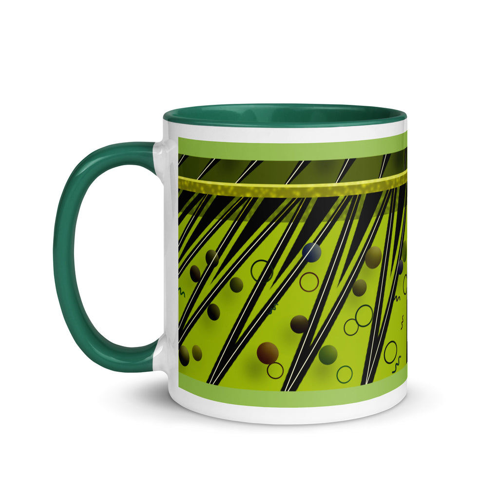 Premium White Ceramic -  Art Deco Geometric Mug - 1920s Vintage Green Ceramic Mug - 11oz - left view