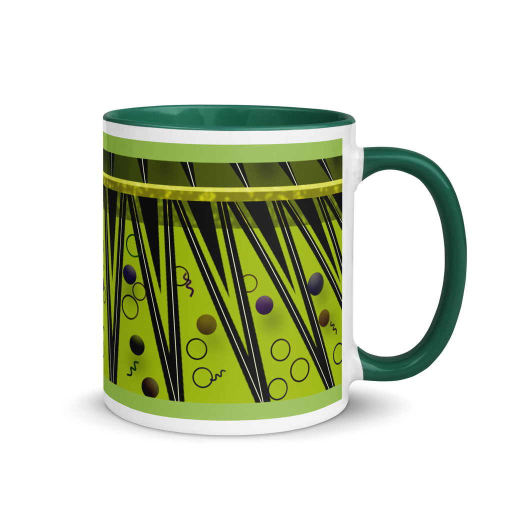 Premium White Ceramic -  Art Deco Geometric Mug - 1920s Vintage Green Ceramic Mug - 11oz - right view