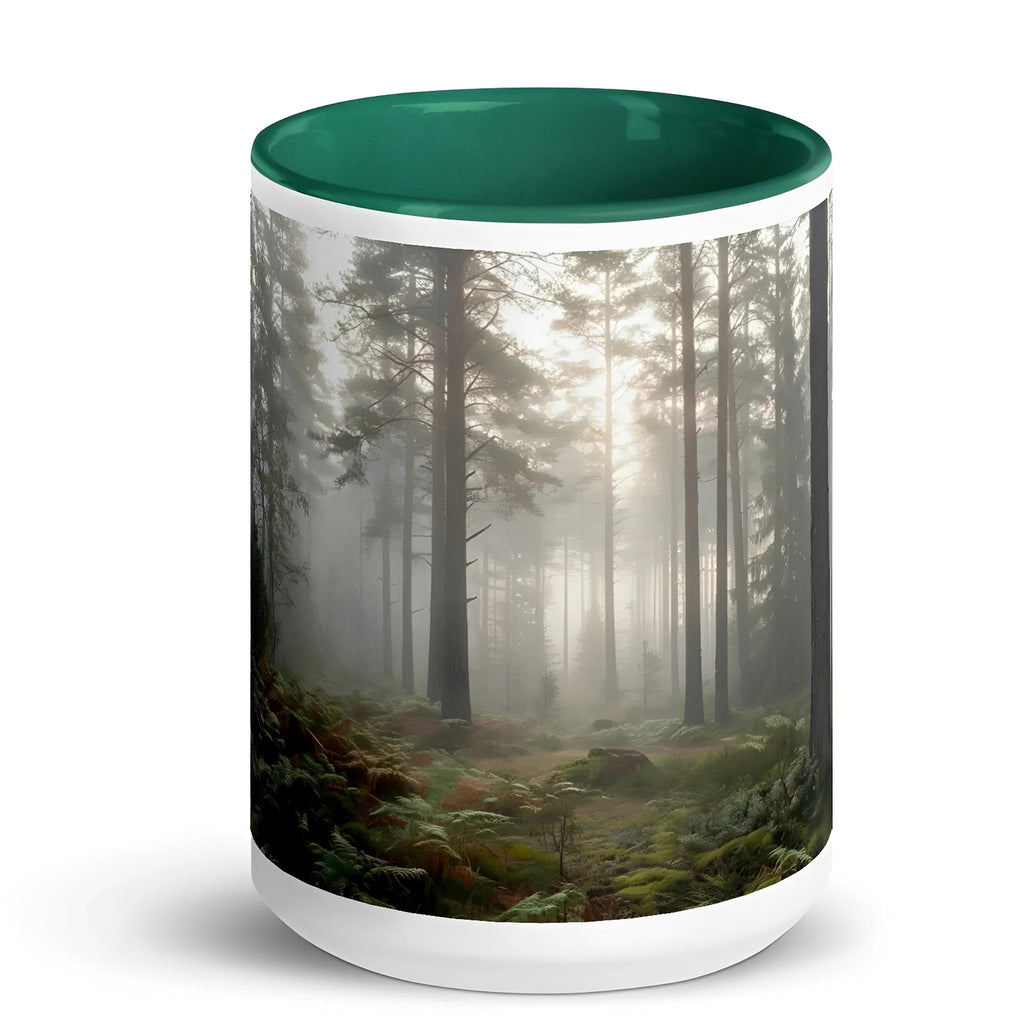 Misty Forest Ceramic Mug - Nature Inspired Drink-ware - 15oz - green - front view