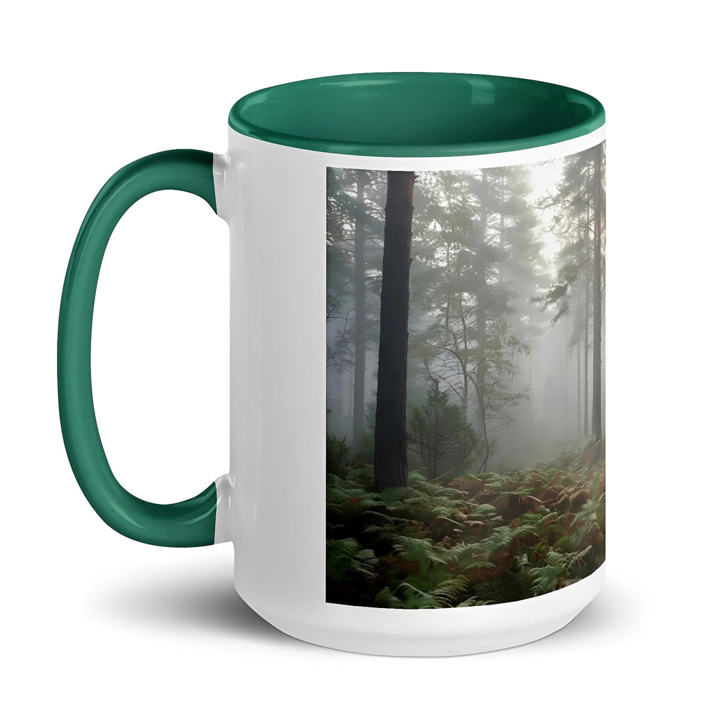 Misty Forest Ceramic Mug - Nature Inspired Drink-ware - 15oz - green - left view