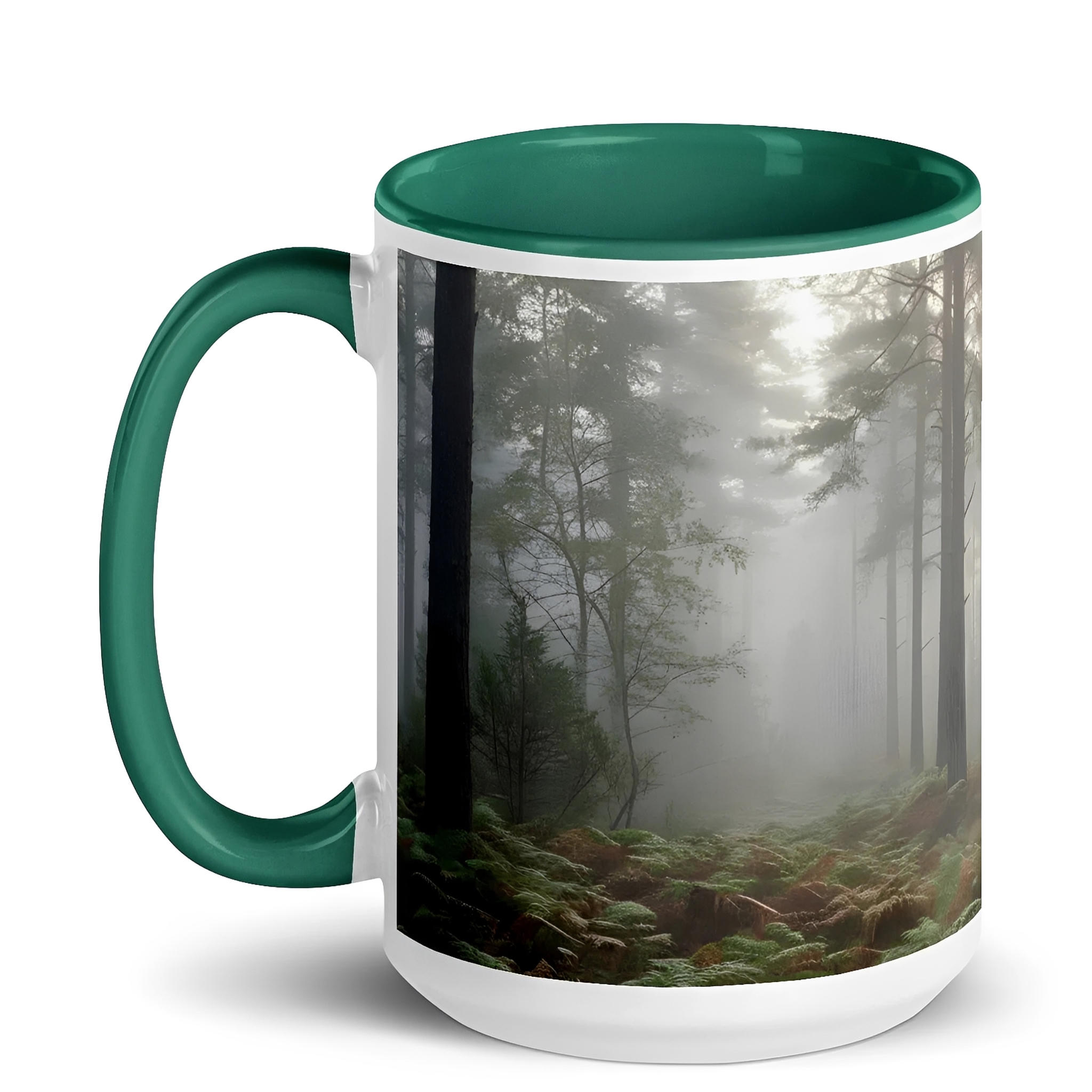 Misty Forest Ceramic Mug - Nature Inspired Drink-ware - 15-oz- left view