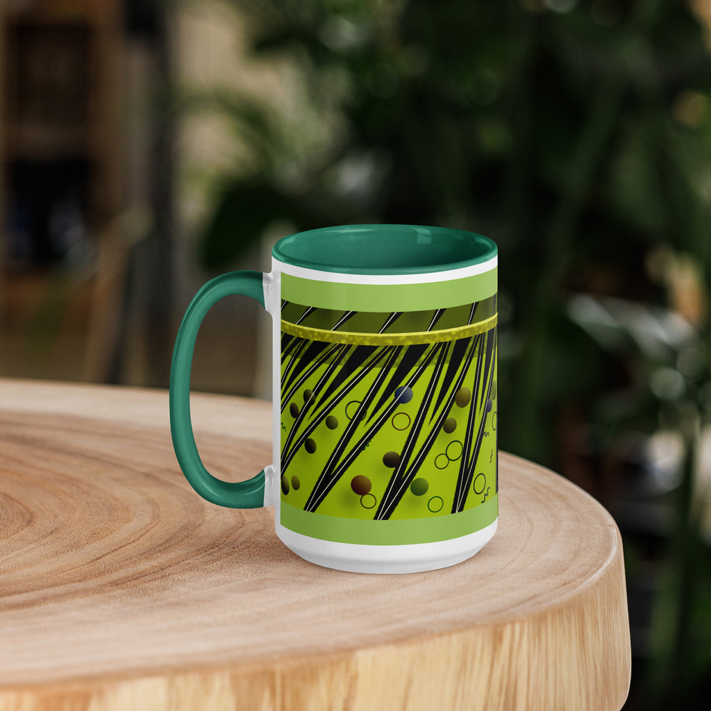 Premium White Ceramic -  Art Deco Geometric Mug - 1920s Vintage Green Ceramic Mug - 15 oz - left view