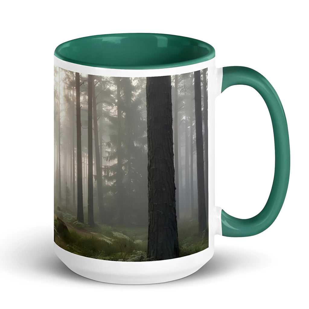 Misty Forest Ceramic Mug - Nature Inspired Drink-ware - 15oz - green - right view