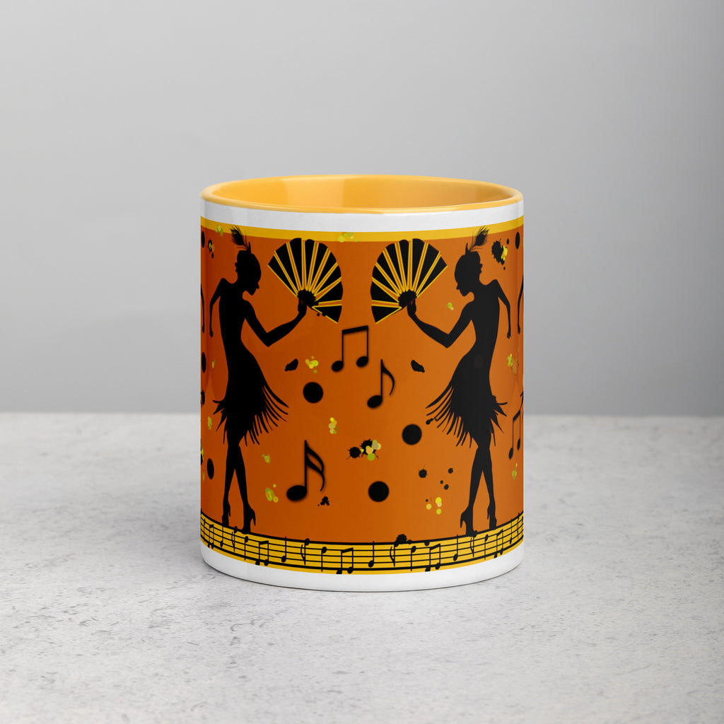 Premium White Ceramic - Art Deco Flapper Mug - 1920s Jazz Age Golden Yellow Ceramic Mug - 11oz - front view