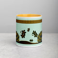 Premium White Ceramic -  Art Deco Peacock Mug - 1920s Vintage Golden Yellow Ceramic Mug - 11oz - front view