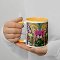 Premium White Ceramic with orange color interior-Floral Beauty Ceramic Mug - Botanical Flower Design Mug -timeless beauty of botanical gardens and the art of floral illustration, this mug celebrates the delicate elegance of flowers in full bloom-11 oz left view