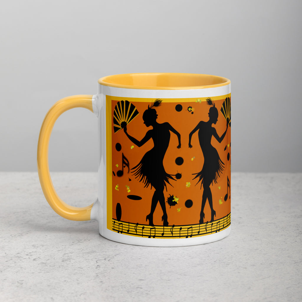 Premium White Ceramic - Art Deco Flapper Mug - 1920s Jazz Age Golden Yellow Ceramic Mug - 11oz - left view