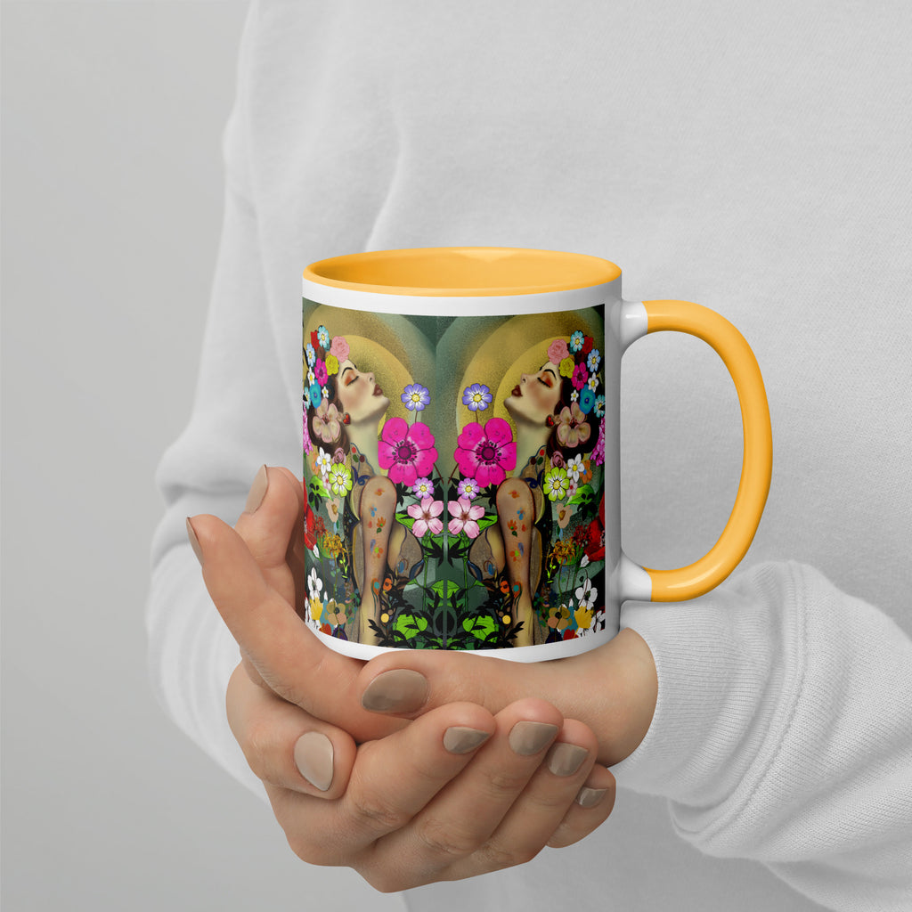 Premium White Ceramic with orange color interior-Floral Beauty Ceramic Mug - Botanical Flower Design Mug -timeless beauty of botanical gardens and the art of floral illustration, this mug celebrates the delicate elegance of flowers in full bloom- 11 oz right view