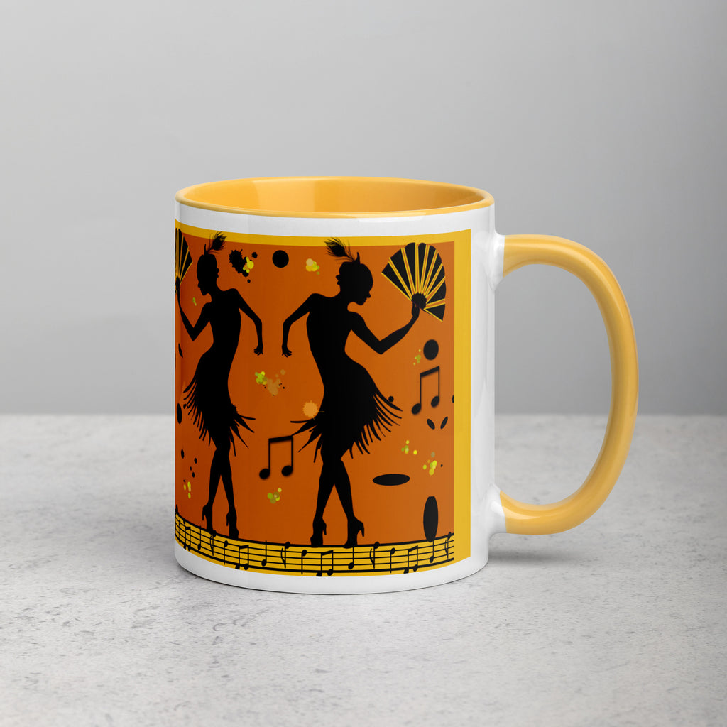 Premium White Ceramic - Art Deco Flapper Mug - 1920s Jazz Age Golden Yellow Ceramic Mug - 11oz - right view