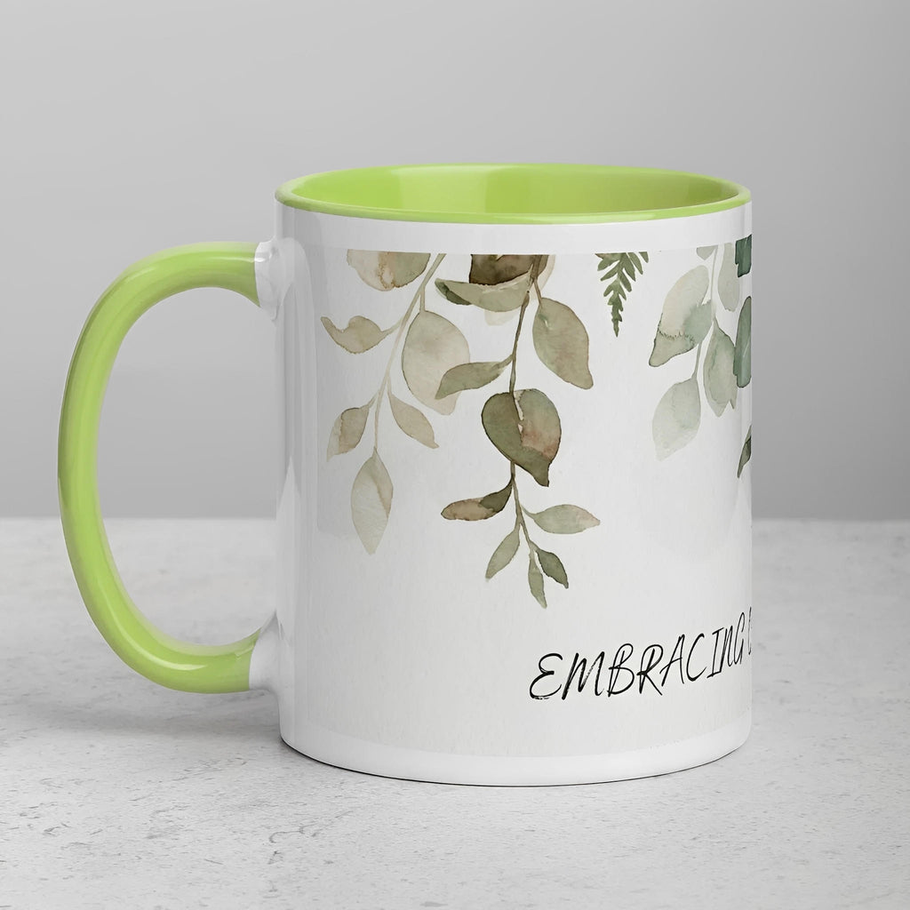 Botanical Leaves Ceramic Mug - Watercolor Design - Embracing Organic Beauty - 11oz - left view