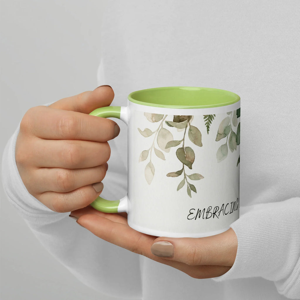 Botanical Leaves Ceramic Mug - Watercolor Design - Embracing Organic Beauty - 11oz- left
 view
