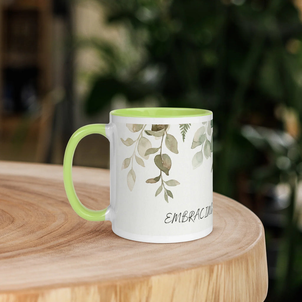 Botanical Leaves Ceramic Mug - Watercolor Design - Embracing Organic Beauty - 11oz -left view