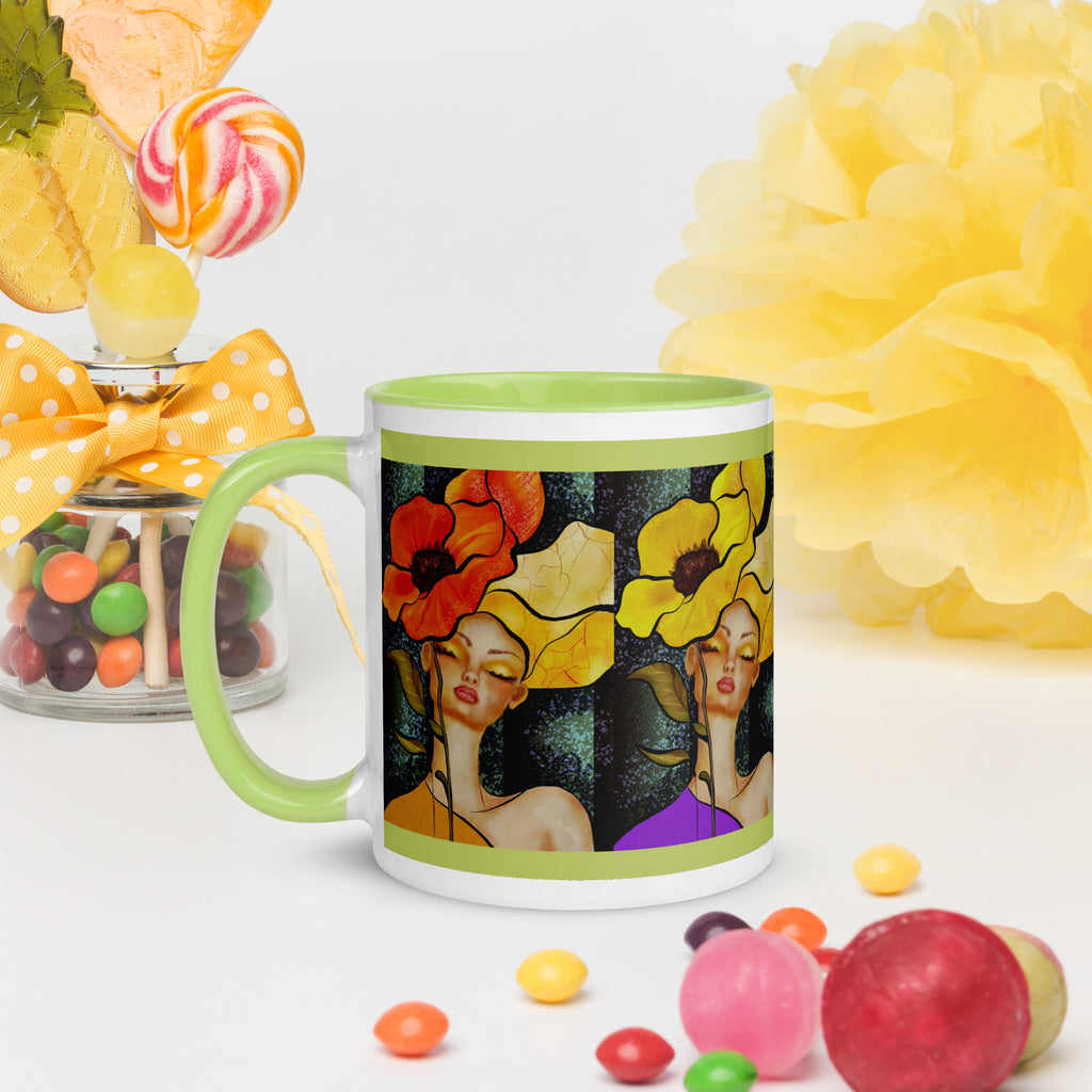 Premium Green Interior White -Ceramic mug-Vintage Glamour Ballerina Mug - Flower Child -Bohemian Free Spirit mug-11-oz -left view