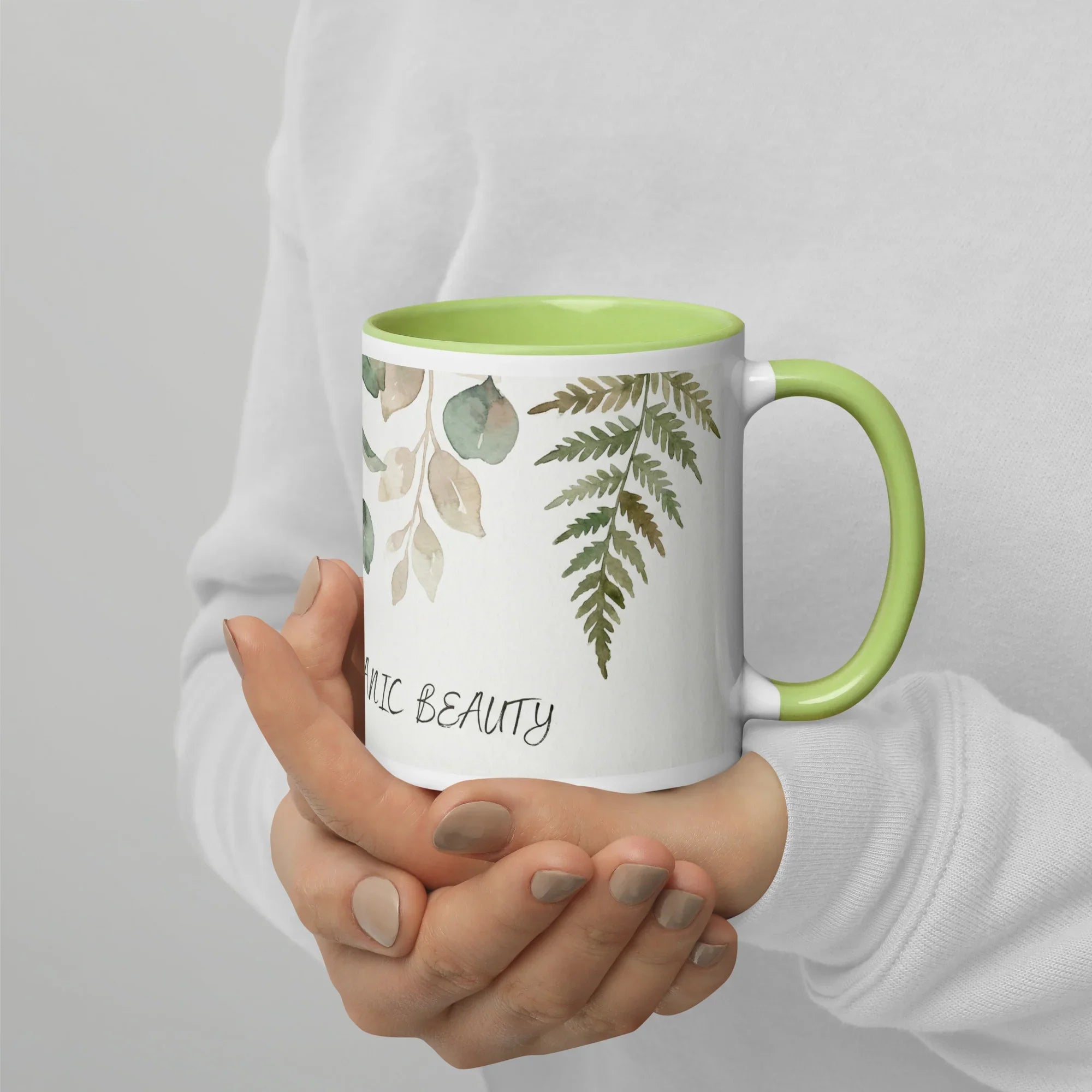 Botanical Leaves Ceramic Mug - Watercolor Design - Embracing Organic Beauty - 11oz - right view
