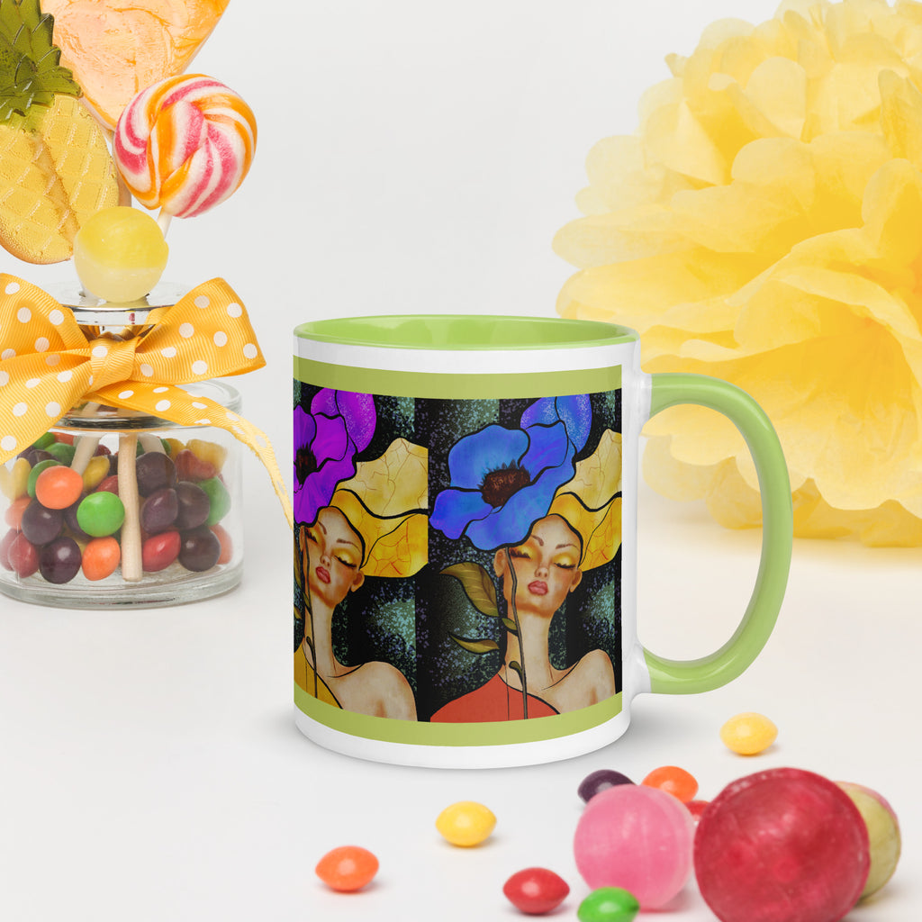 Premium Green Interior White -Ceramic mug-Vintage Glamour Ballerina Mug - Flower Child -Bohemian Free Spirit mug-11-oz -right view