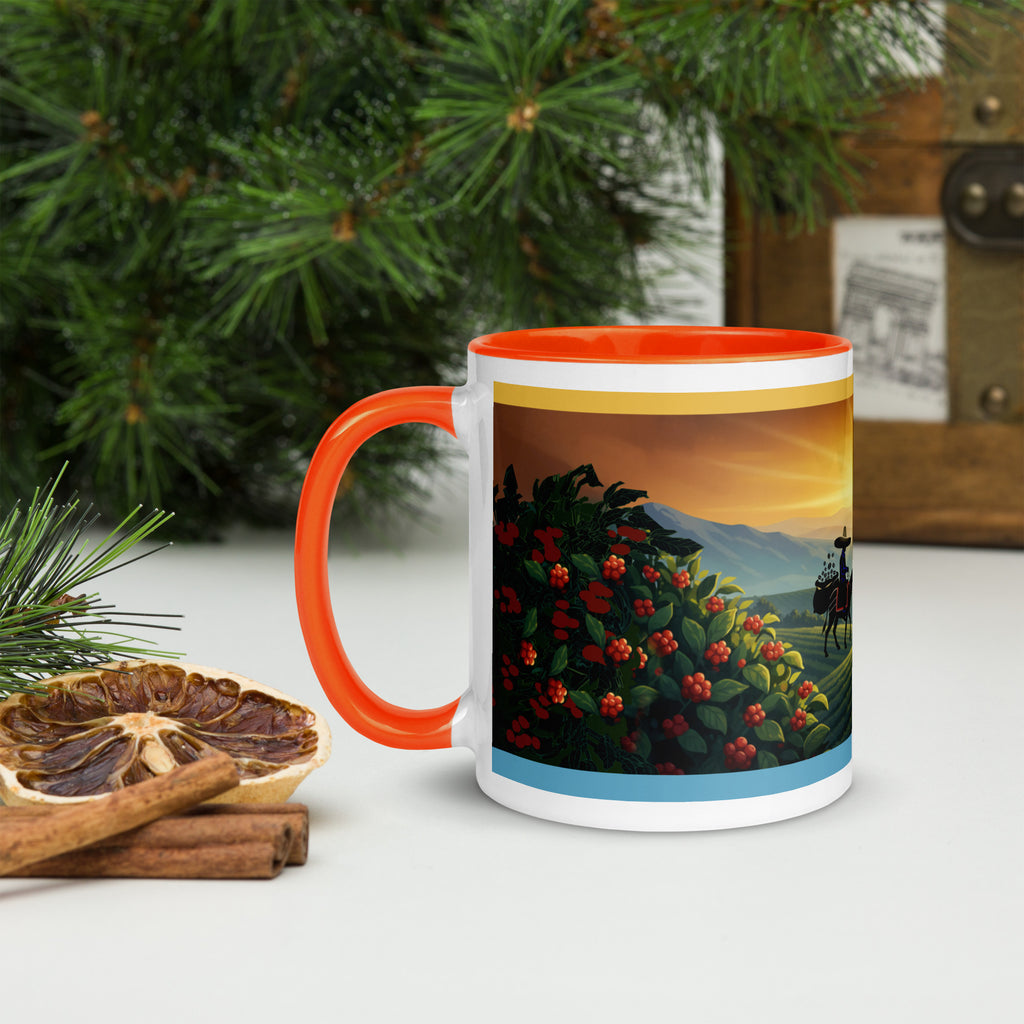 Premium White Ceramic -Coffee Farm Journey Mug - Orange Interior Ceramic Coffee Mug - 11 -oz - left