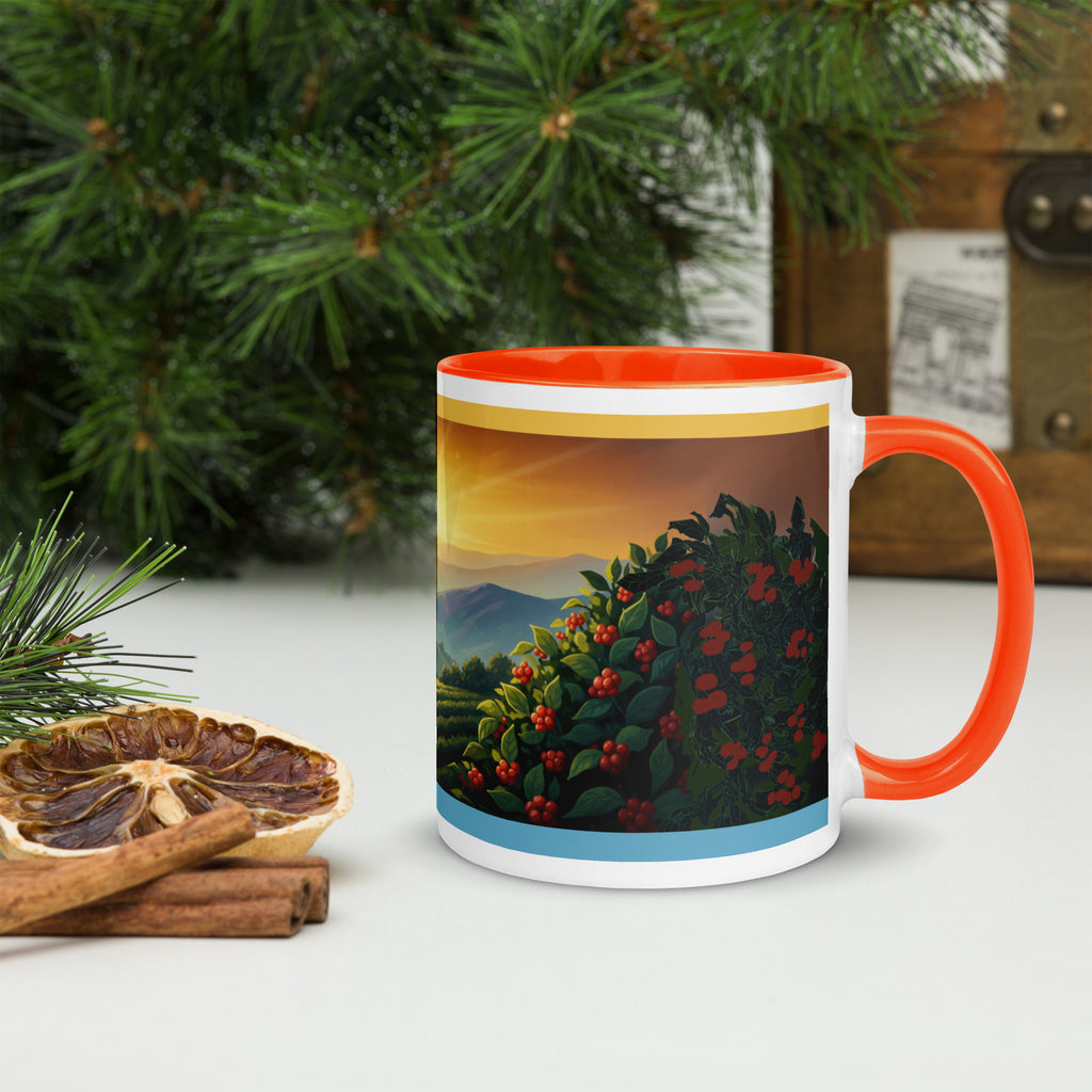Premium White Ceramic -Coffee Farm Journey Mug - Orange Interior Ceramic Coffee Mug - 11 -oz - right