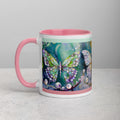 Premium White Ceramic -  Jeweled Butterfly Mug - Pink Interior Sparkle Mug -11-oz-left