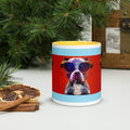 Premium Ceramic - Cool Pitbull Treats Mug - Dog with Treats Mug Yellow interior- Pitbul with sunglasses holding his dog treats mug - 11 oz - front