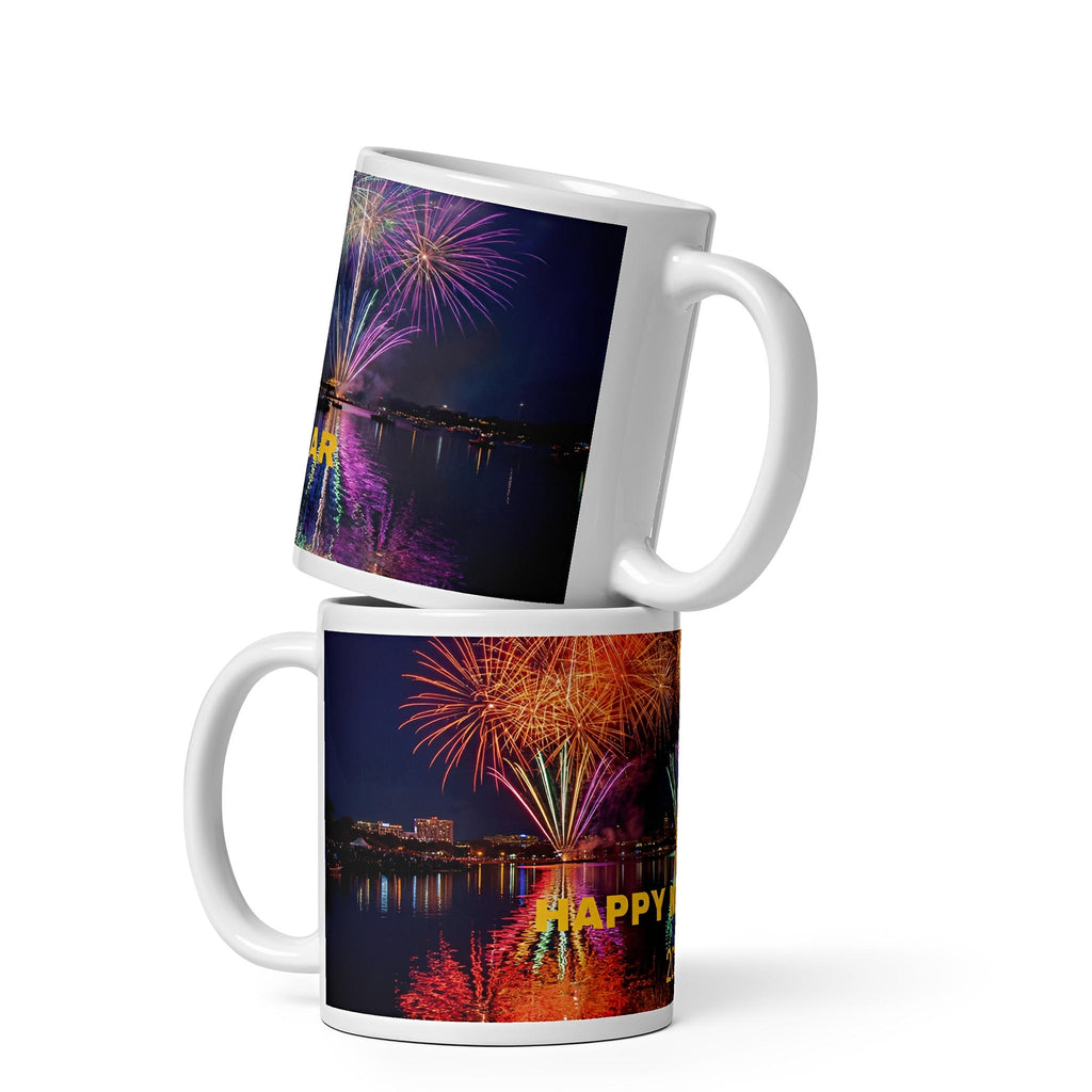 Fireworks New Year Ceramic Mug - Celebration Mug - 11oz - front view